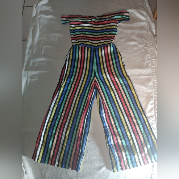 Striped Off-Shoulder Jumpsuit - Picture 2 of 11